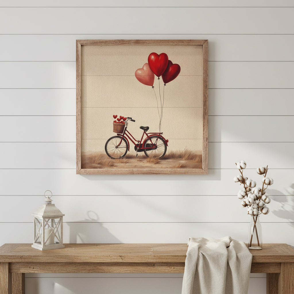 Red Valentine's Heart Bike Wood Framed Print