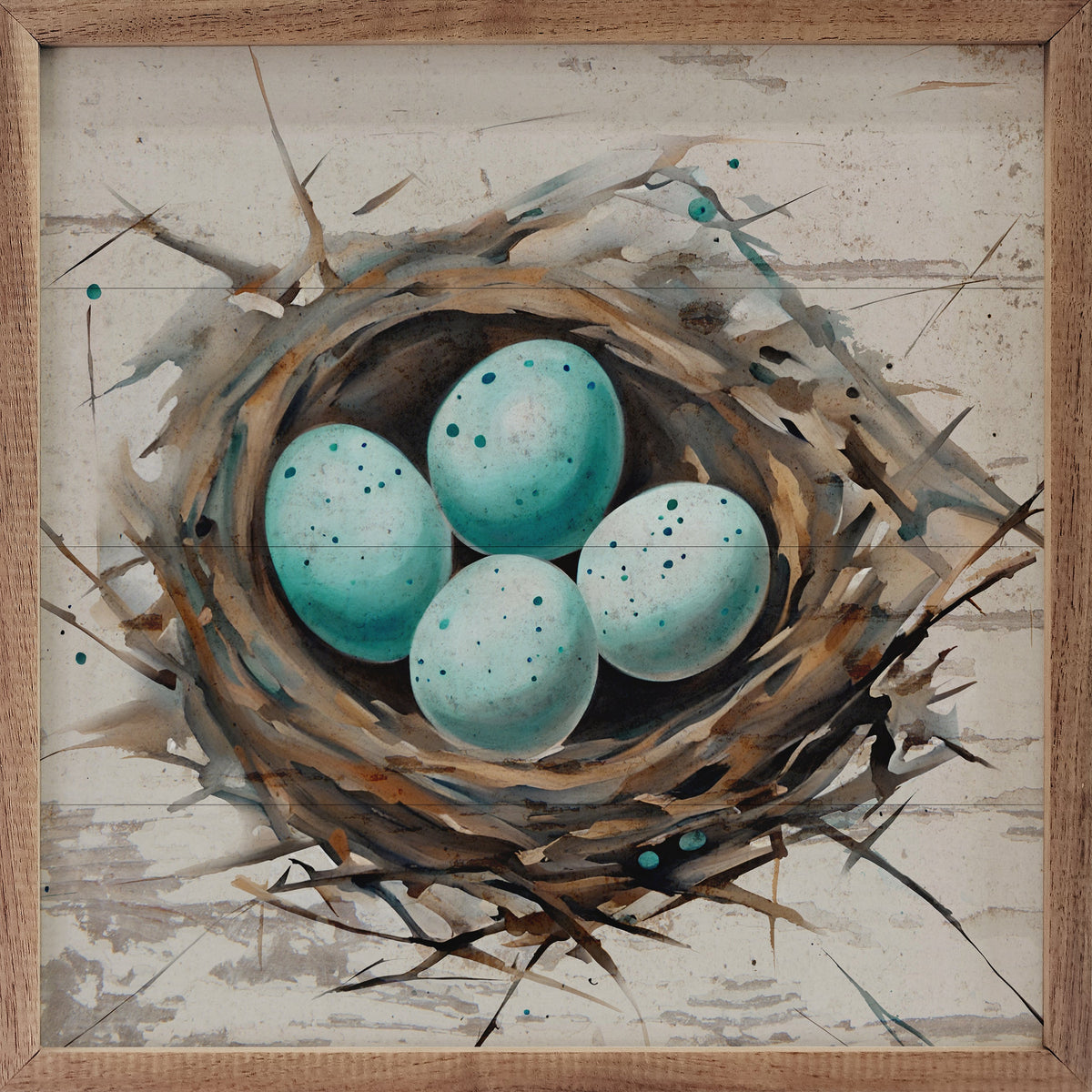 Robin Eggs Nest Wood Framed Print