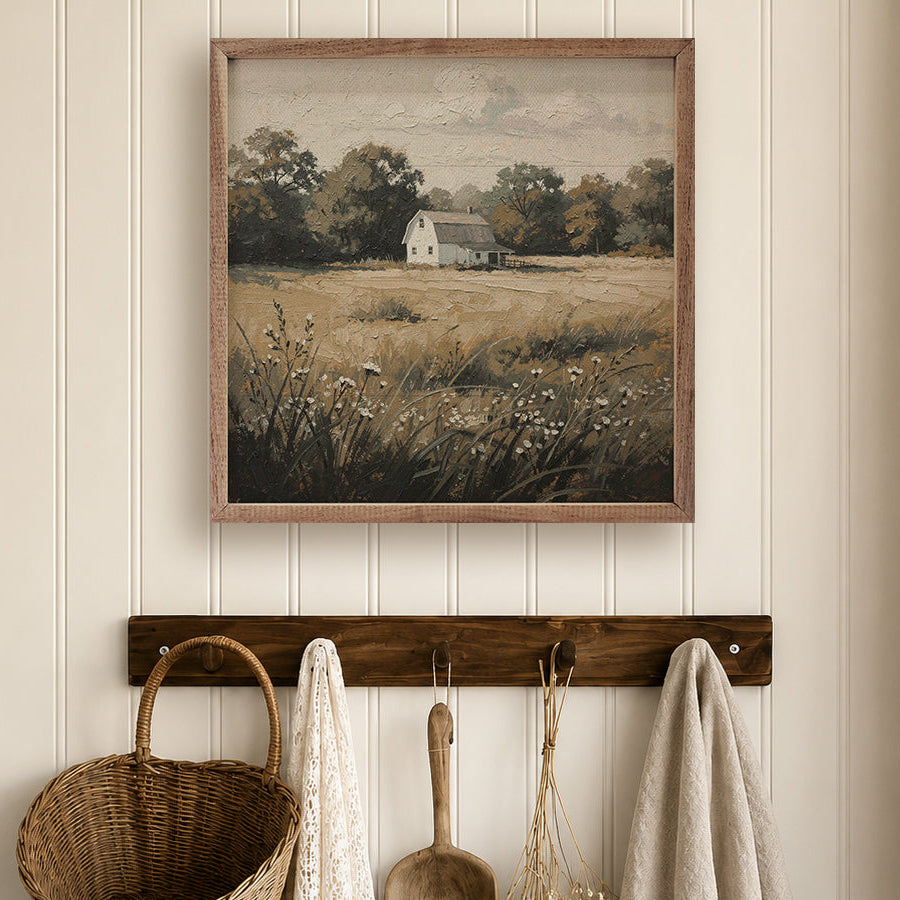 Rural Horizon Meadow Wood Framed Print