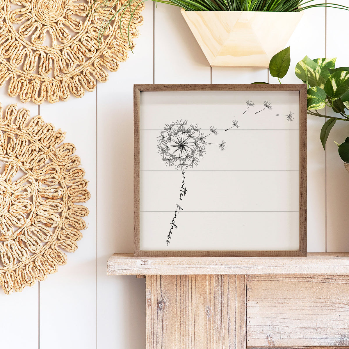 Scatter Kindness Dandelion Wood Framed Print