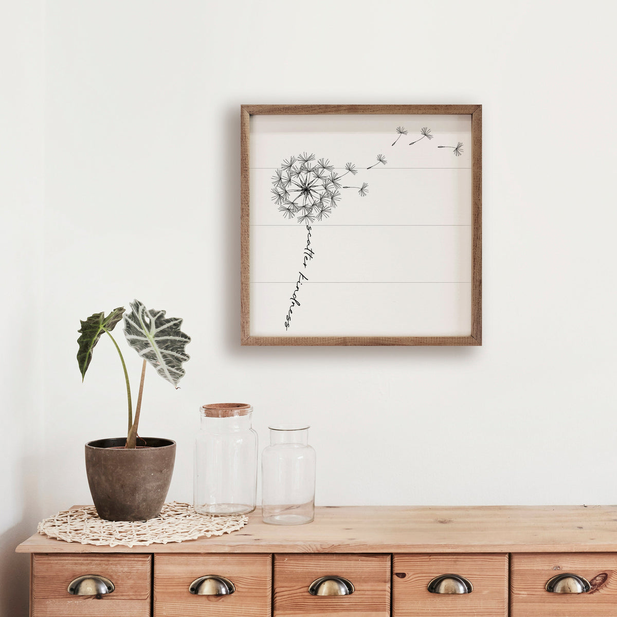 Scatter Kindness Dandelion Wood Framed Print