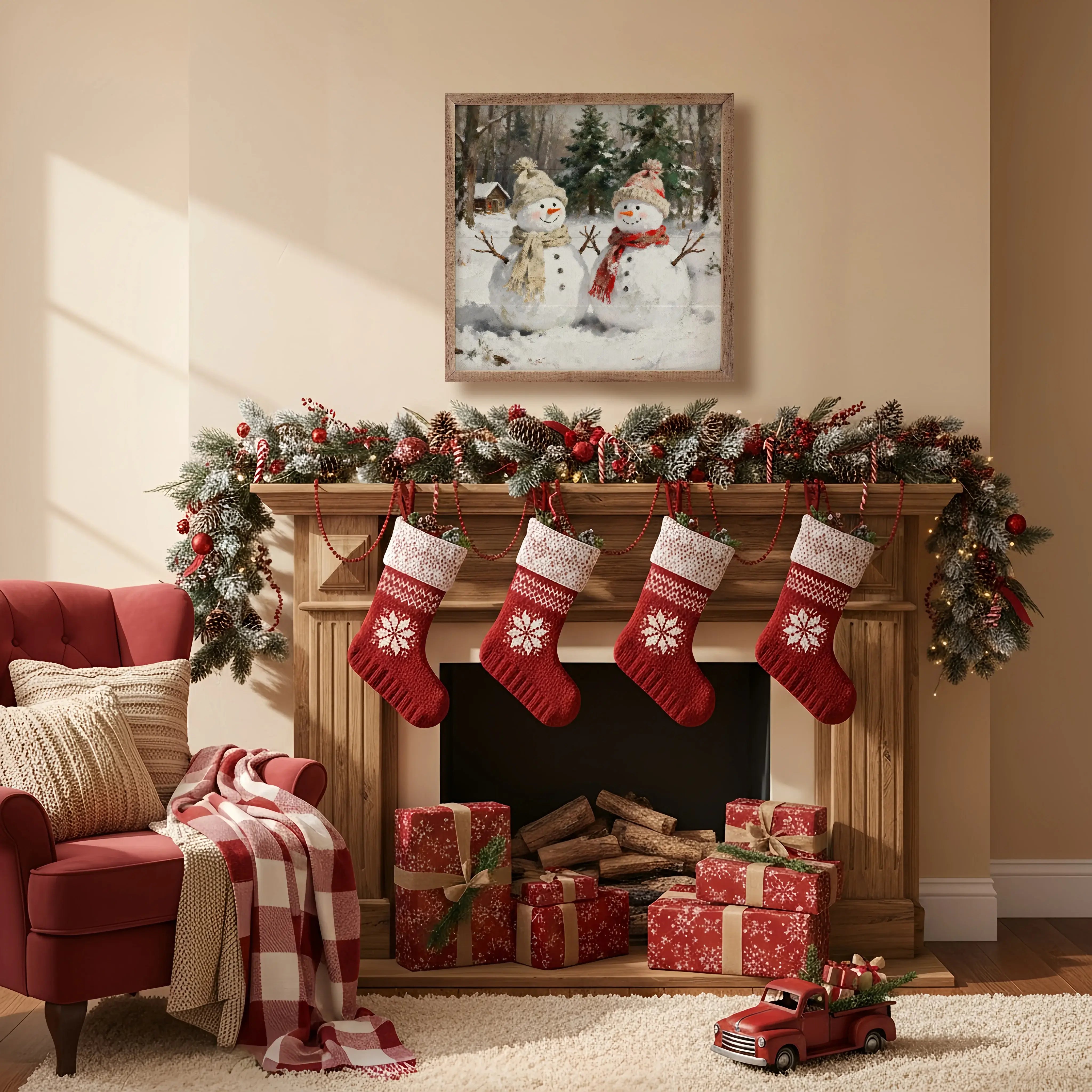 Snowman Pair Wood Framed Print