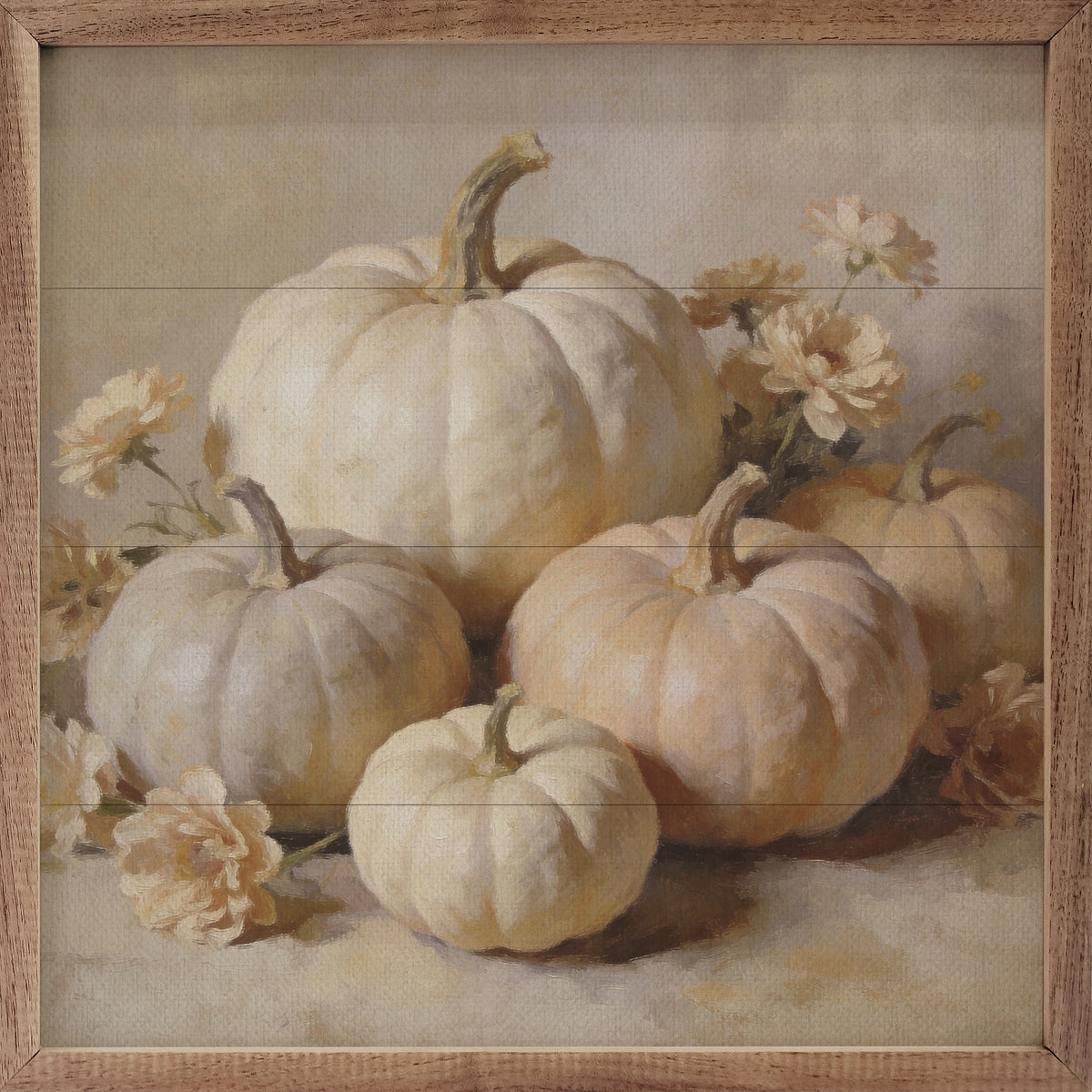 Soft White Pumpkin Arrangement Wood Framed Print