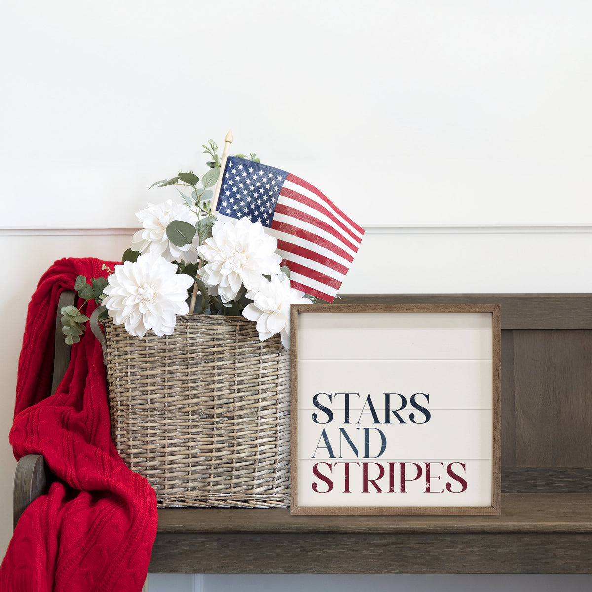 Stars & Stripes Words Wood Framed Print