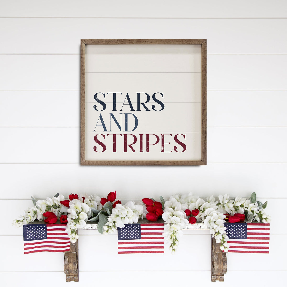 Stars & Stripes Words Wood Framed Print