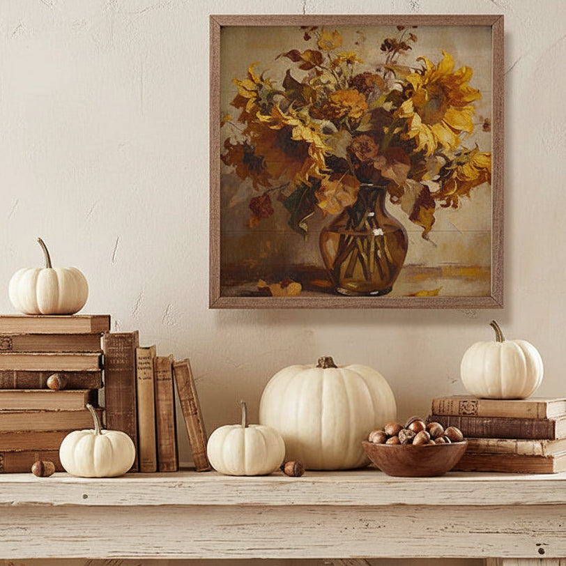 Sunflower Harvest Bouquet Wood Framed Print
