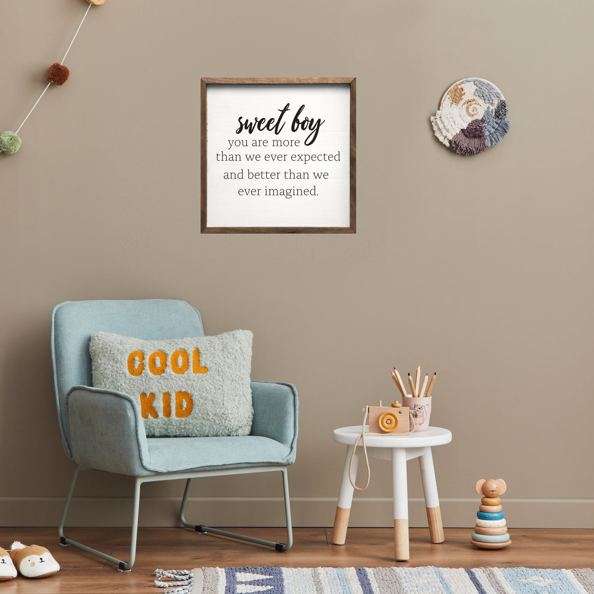 Sweet Boy White Wood Framed Print