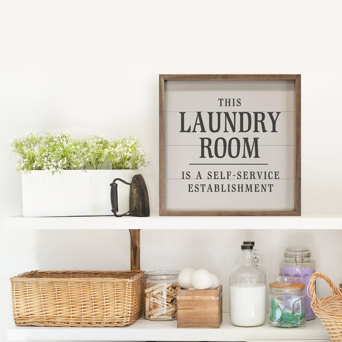 This Laundry Room Is A Self Service Wood Framed Print