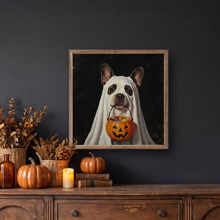Trick Or Treat French Bulldog Wood Framed Print