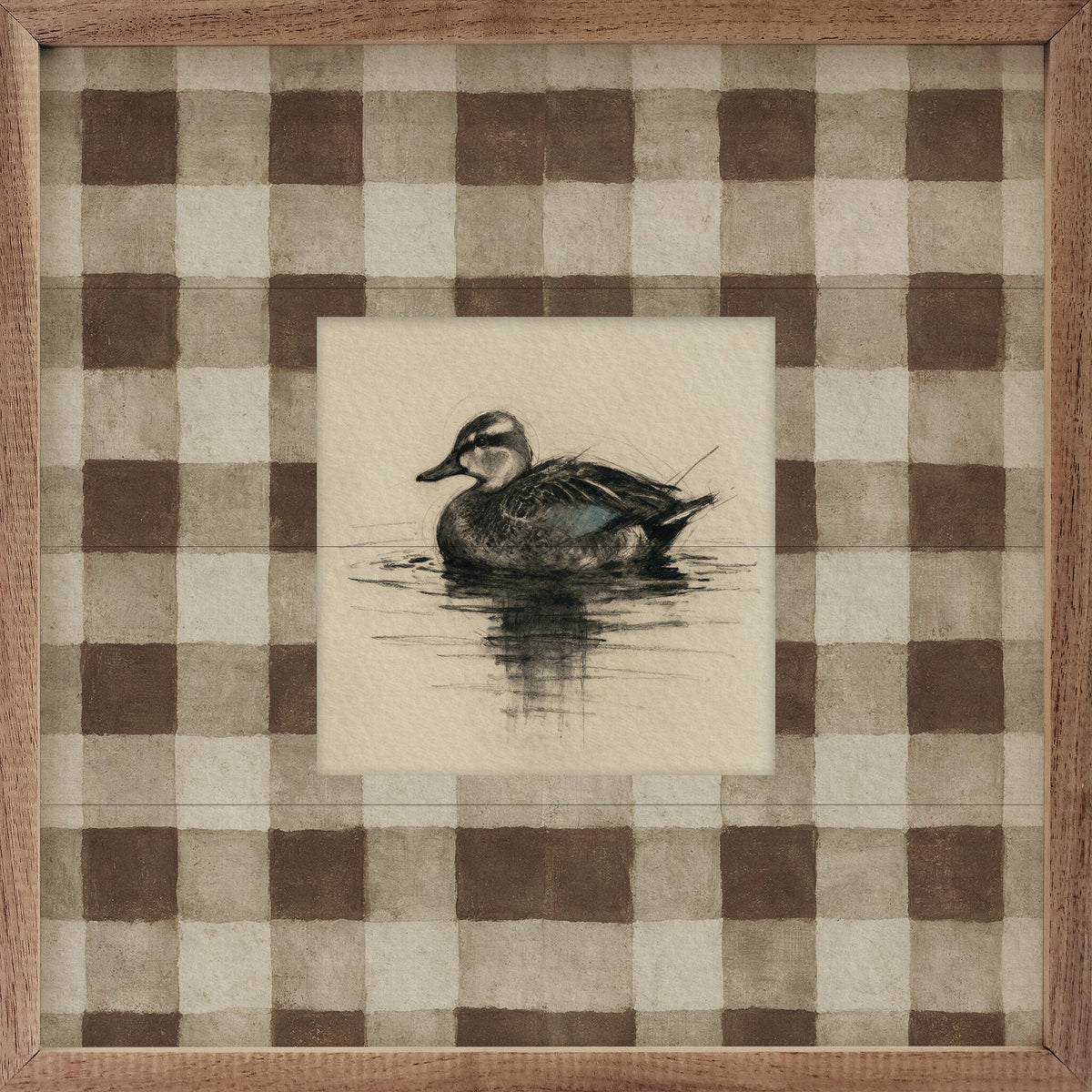 Vintage Blue Winged Teal Duck Check Print Wood Framed Print