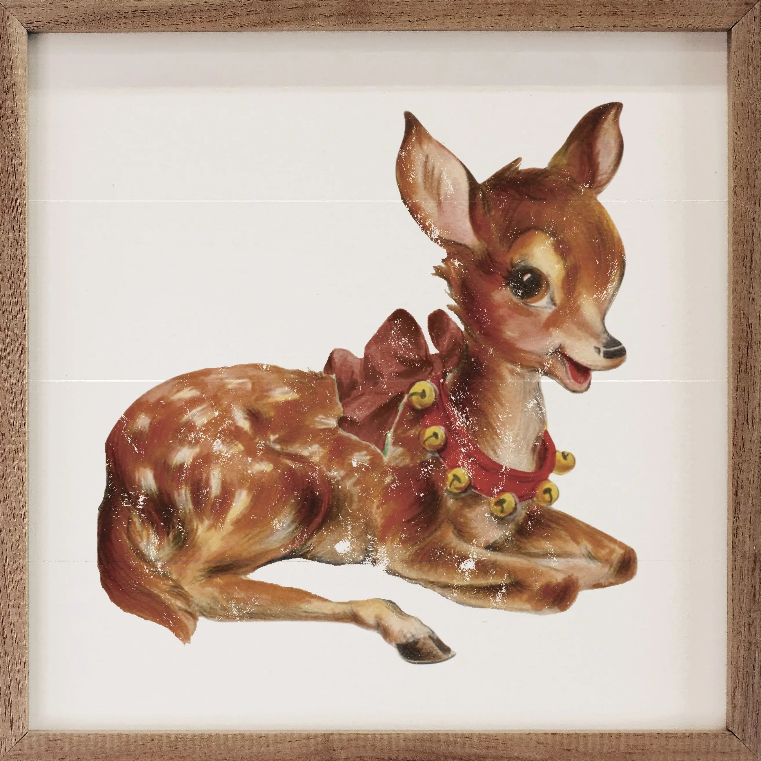 Vintage Jingle Bells Deer Wood Framed Print