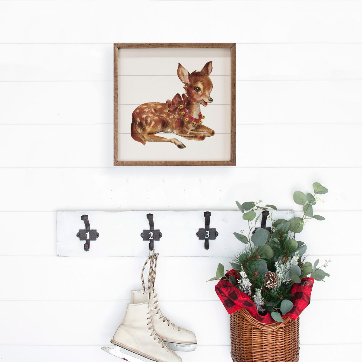 Vintage Jingle Bells Deer Wood Framed Print