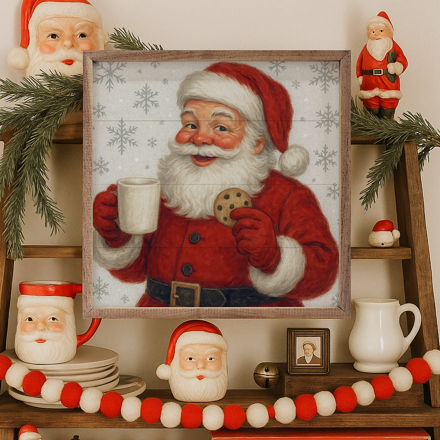 Vintage Santa Cookies & Milk Wood Framed Print