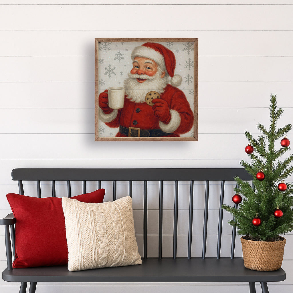Vintage Santa Cookies & Milk Wood Framed Print