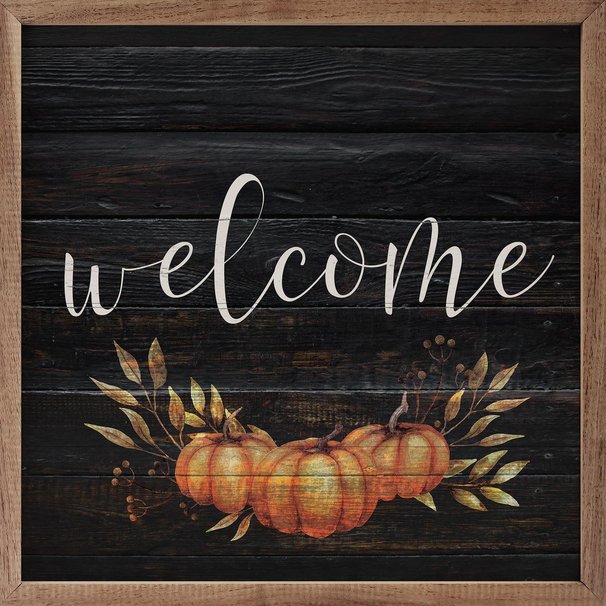 Welcome Pumpkin Black Wood Framed Print