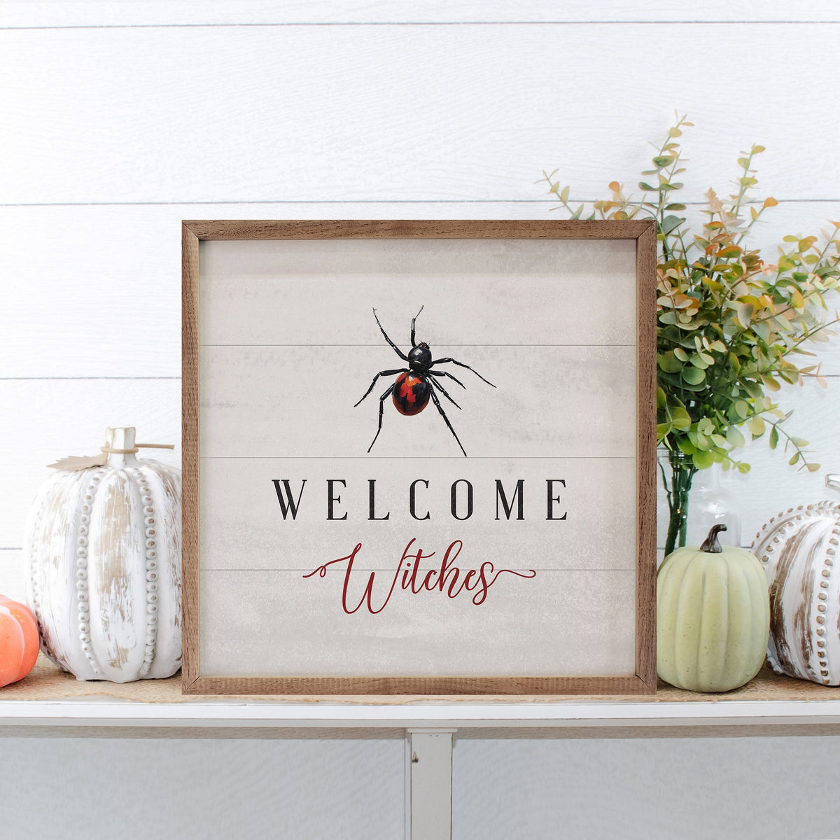 Welcome Witches Spider Wood Framed Print
