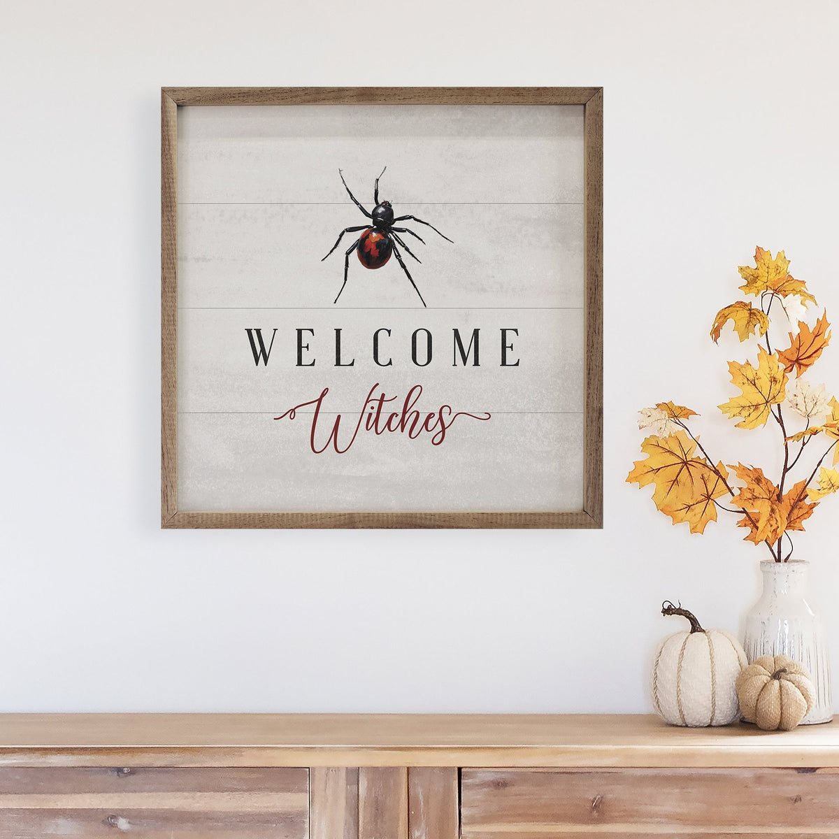 Welcome Witches Spider Wood Framed Print