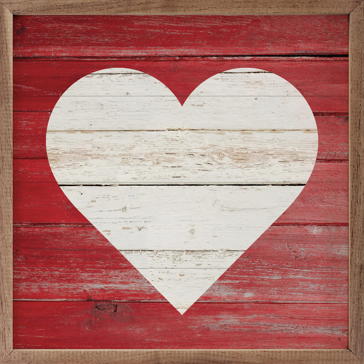 White Heart On Red Wood Framed Print