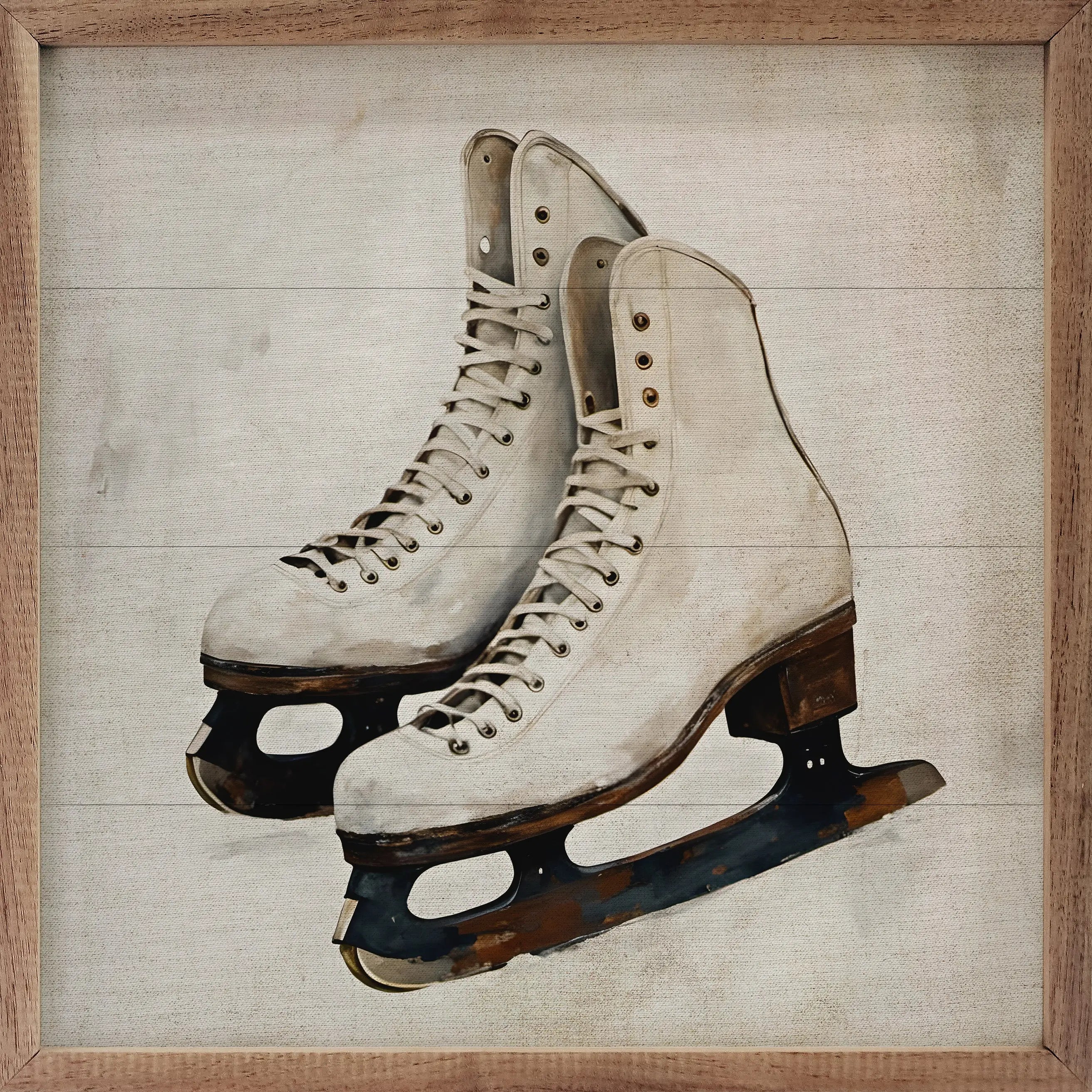 White Ice Skates Wood Framed Print