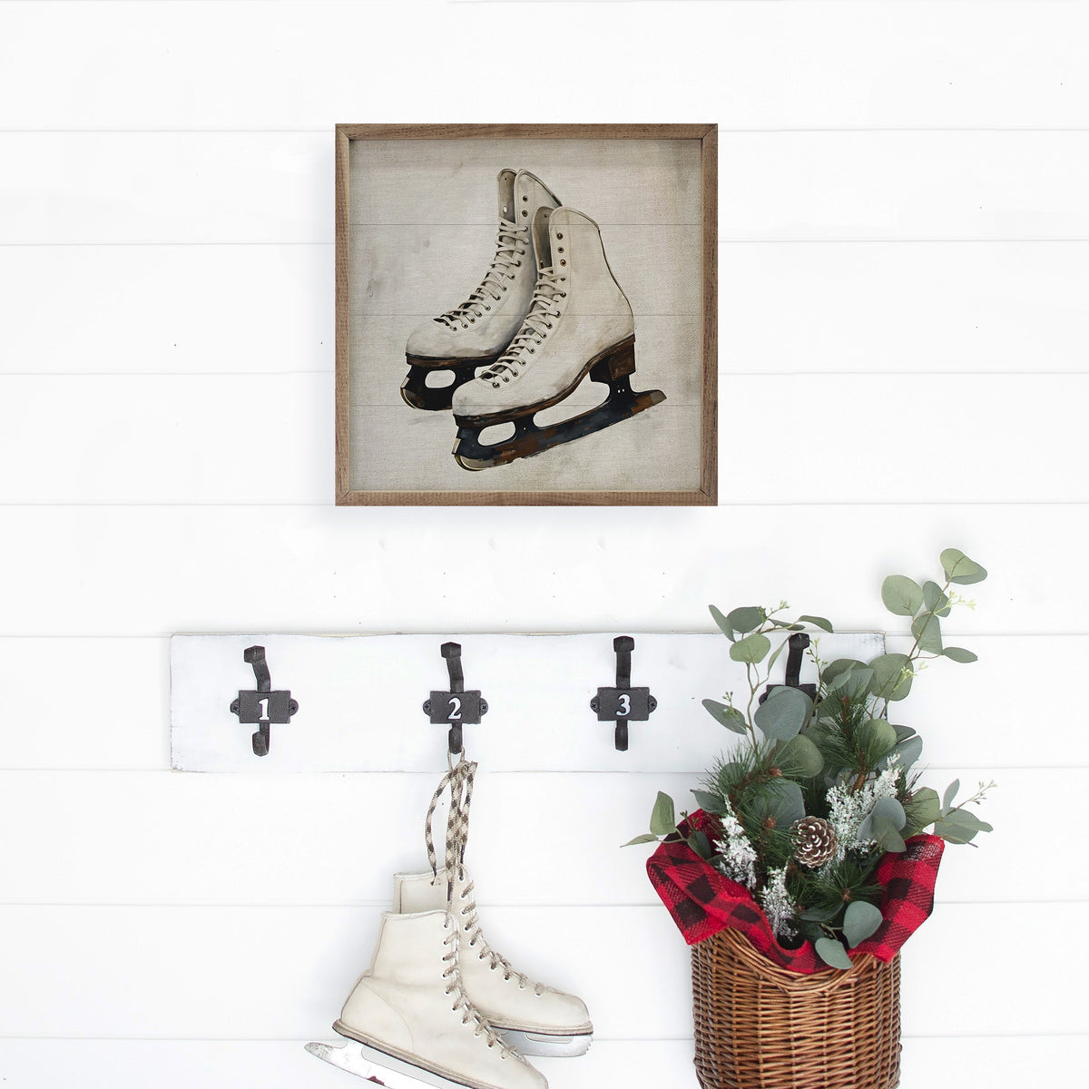 White Ice Skates Wood Framed Print