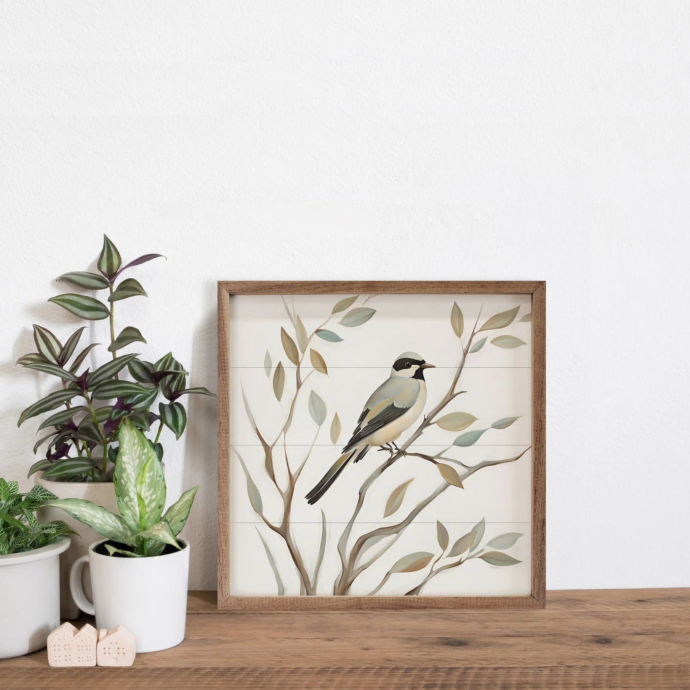 Solo Bird On Branch Wood Framed Print