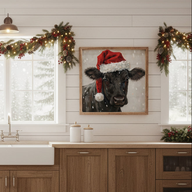 Christmas Beef Cow Wood Framed Print