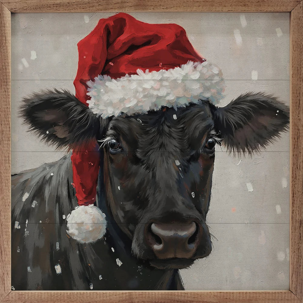Christmas Beef Cow Wood Framed Print
