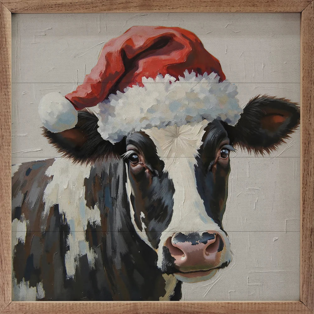 Christmas Dairy Cow Wood Framed Print