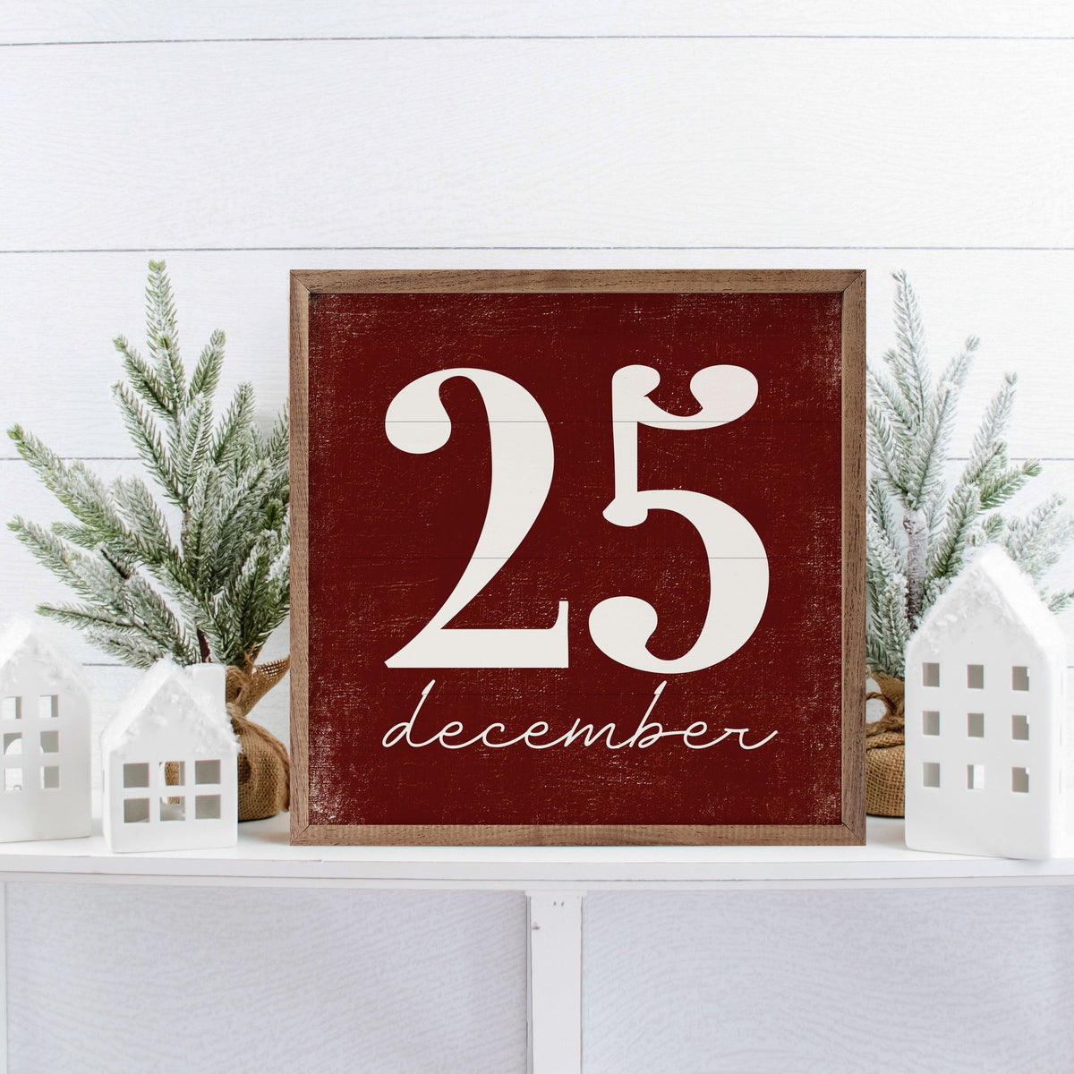 December 25th Script Wood Framed Print