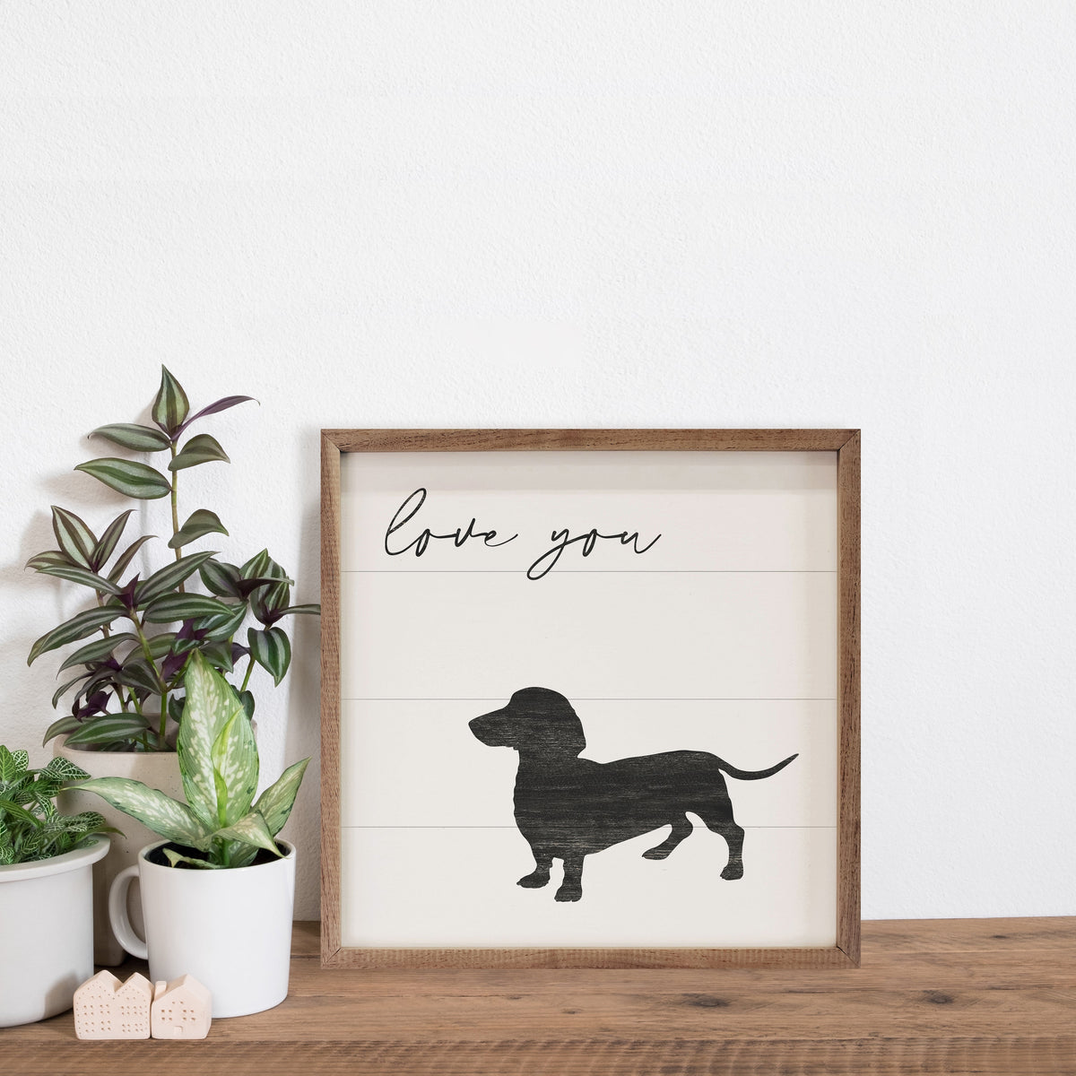 Love You Dachshund Wood Framed Print