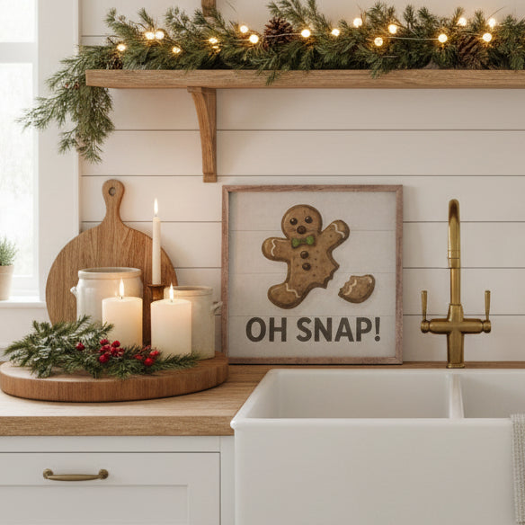 Oh Snap Gingerbread Wood Framed Print