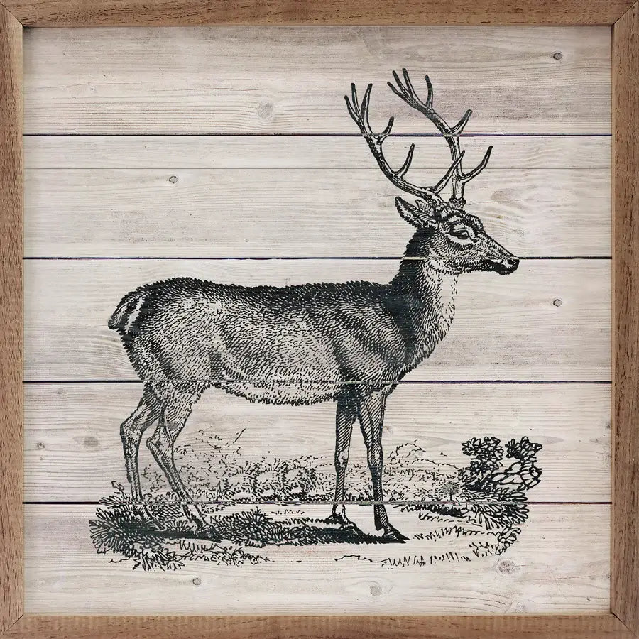 Vintage Deer Wood Framed Print