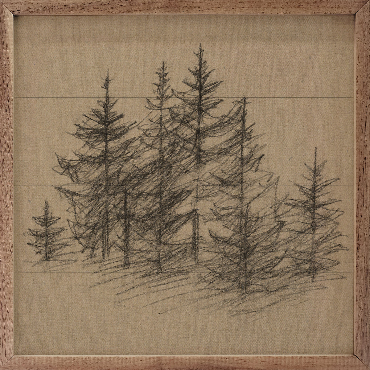 Vintage Pencil Drawing Pines Wood Framed Print