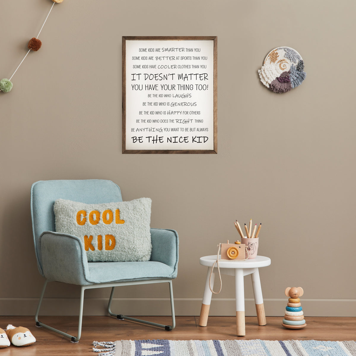 Be The Nice Kid White Wood Framed Print