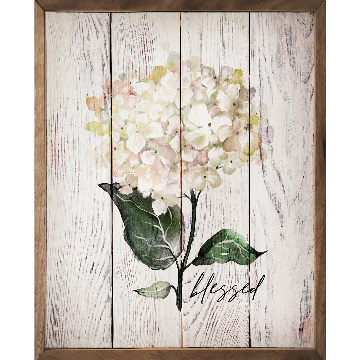 Blessed White Hydrangea Whitewash Wood Framed Print