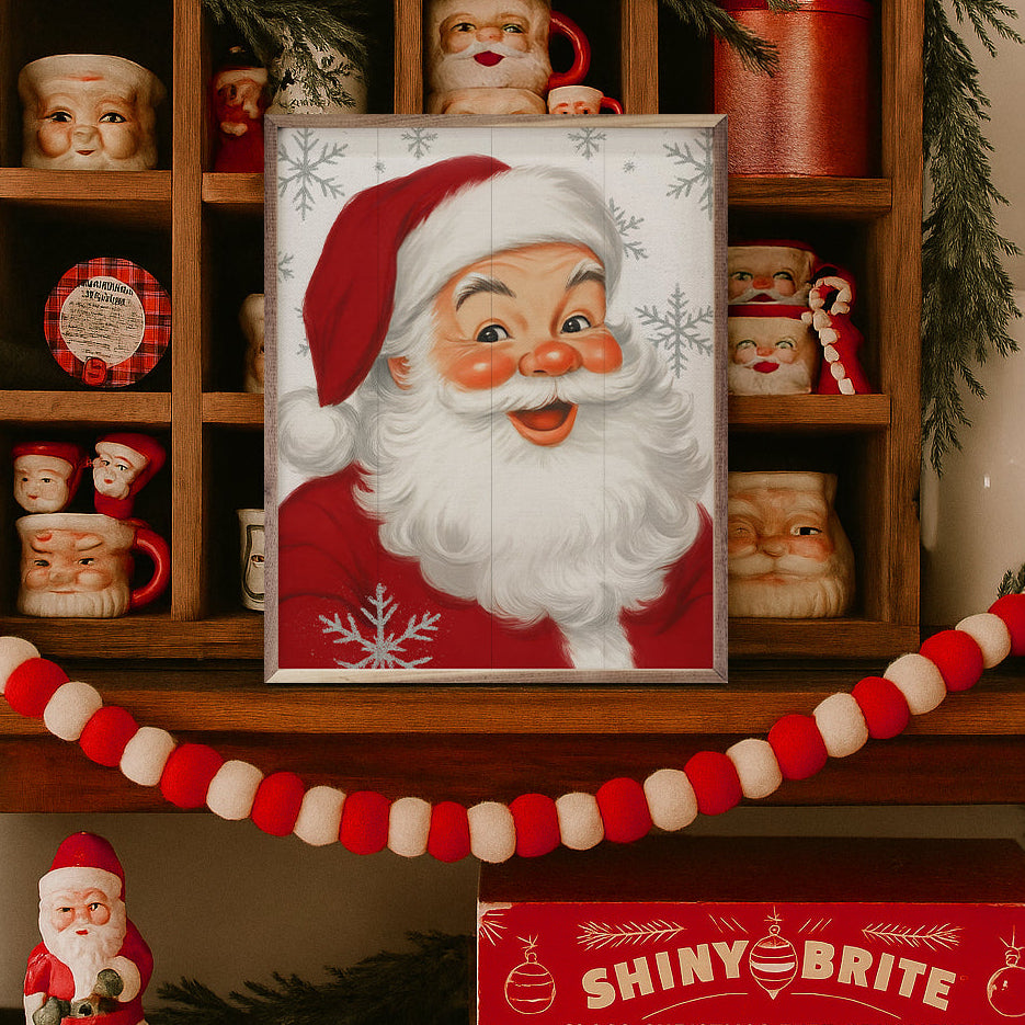 Cherry Santa Snowflakes Wood Framed Print