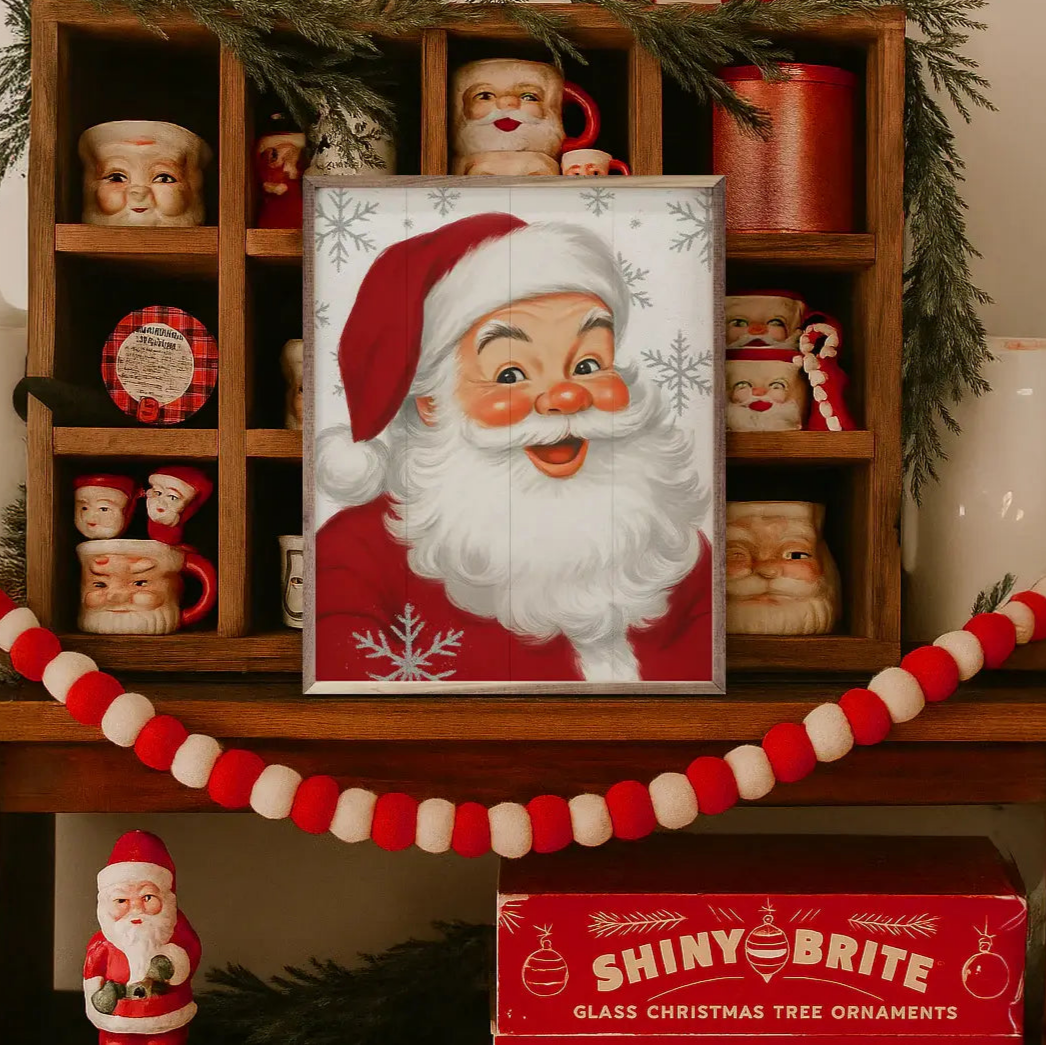 Cherry Santa Snowflakes Wood Framed Print