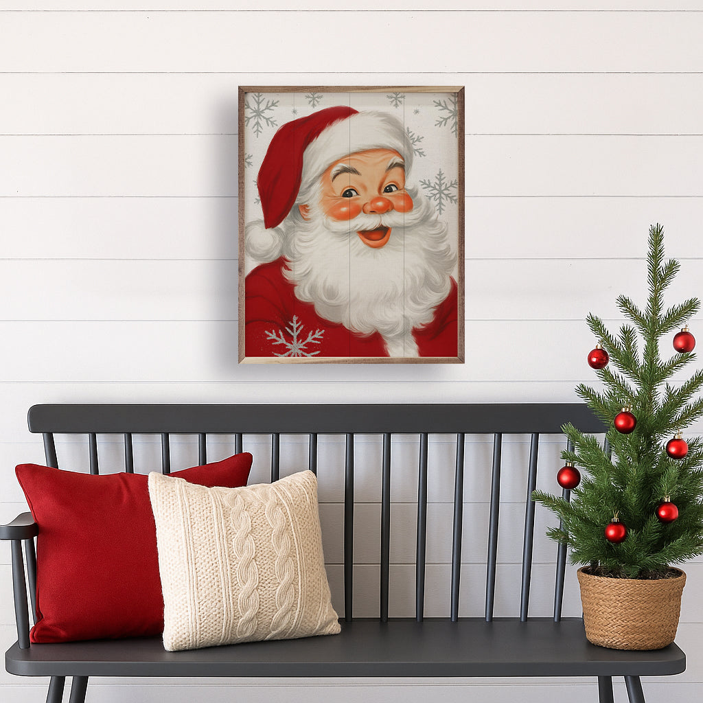 Cherry Santa Snowflakes Wood Framed Print
