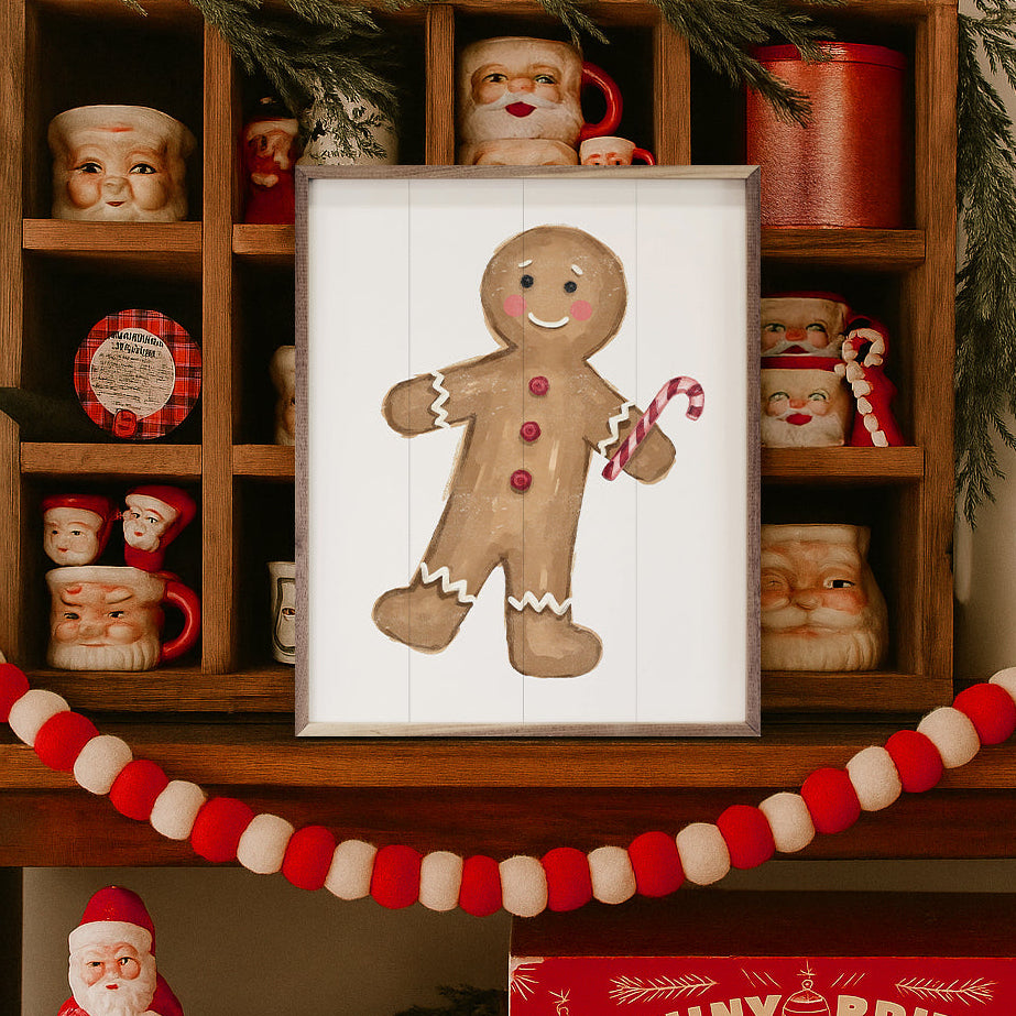 Christmas Gingerbread Man Wood Framed Print