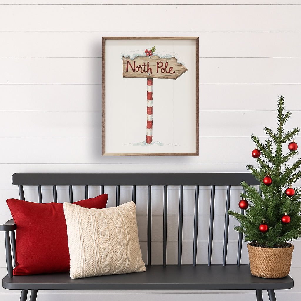 Christmas North Pole Sign Wood Framed Print