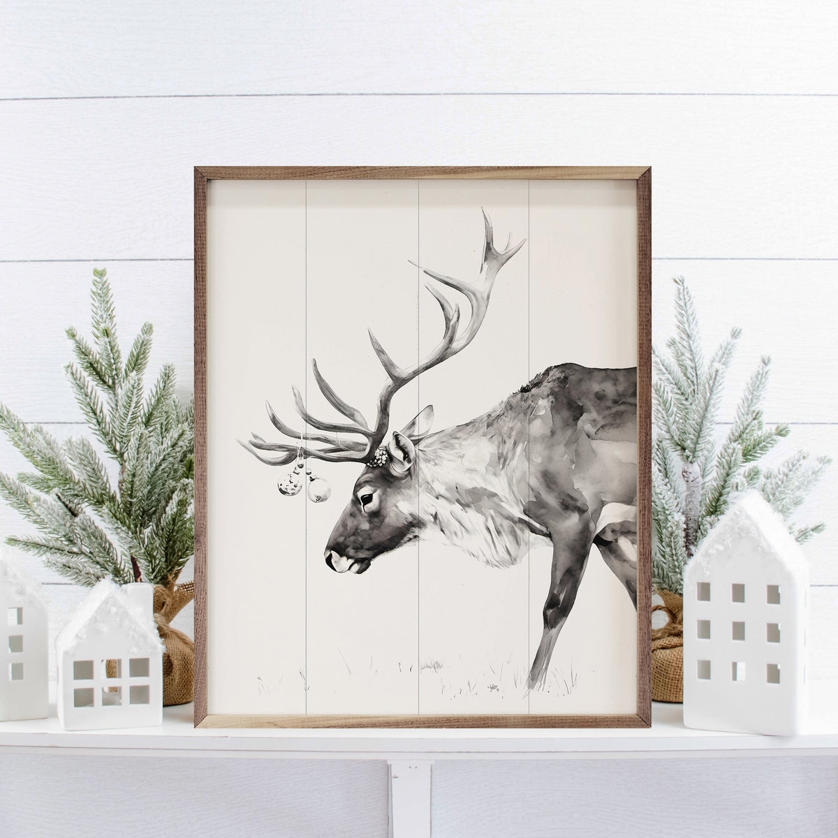 Christmas Reindeer Wood Framed Print
