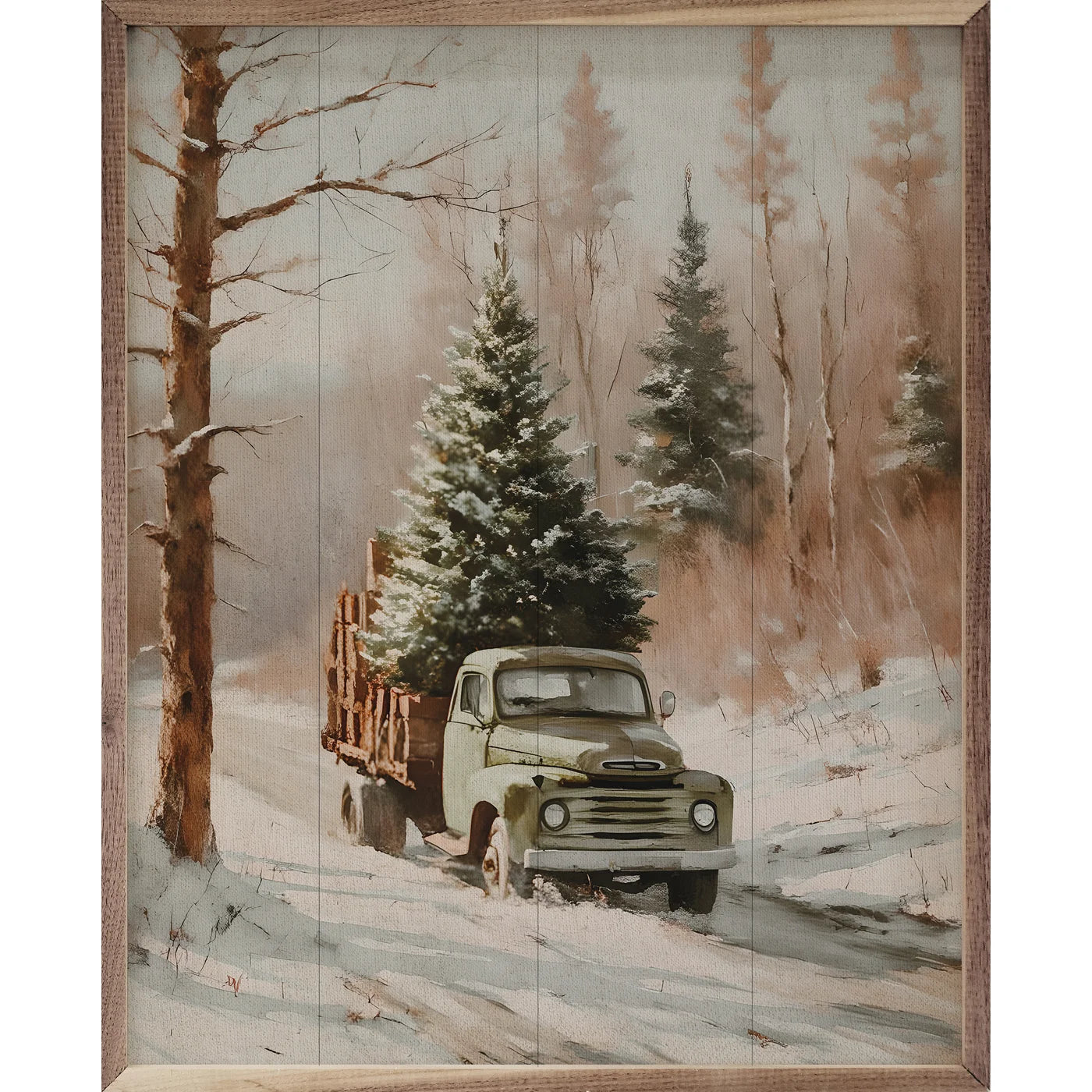 Christmas Tree Delivery Truck Wood Framed Print A Cottage in the City