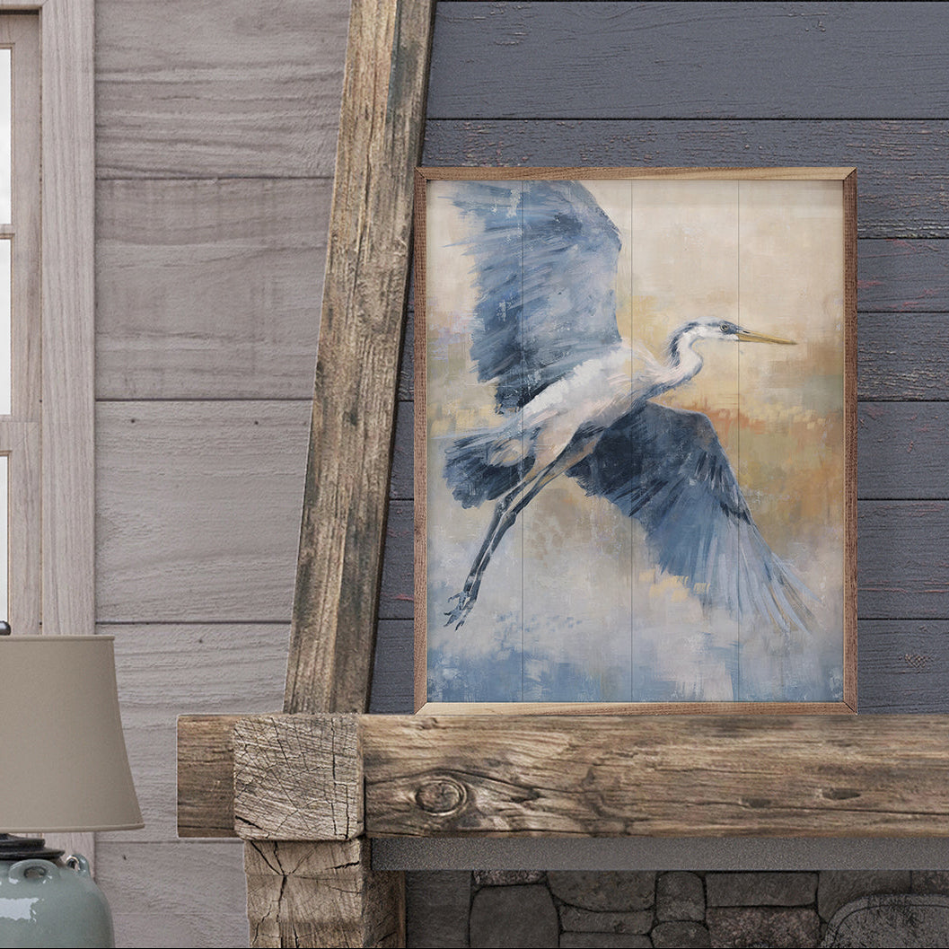 Coastal Heron 3 Flying Wood Framed Print