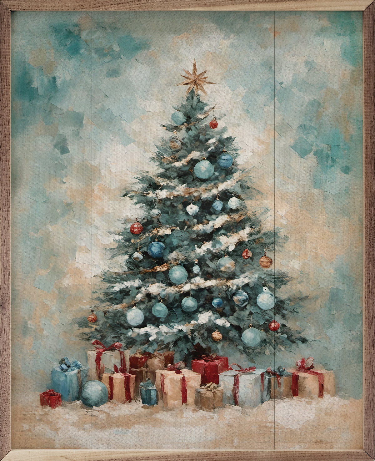 Coastal Holiday Tree Wood Framed Print