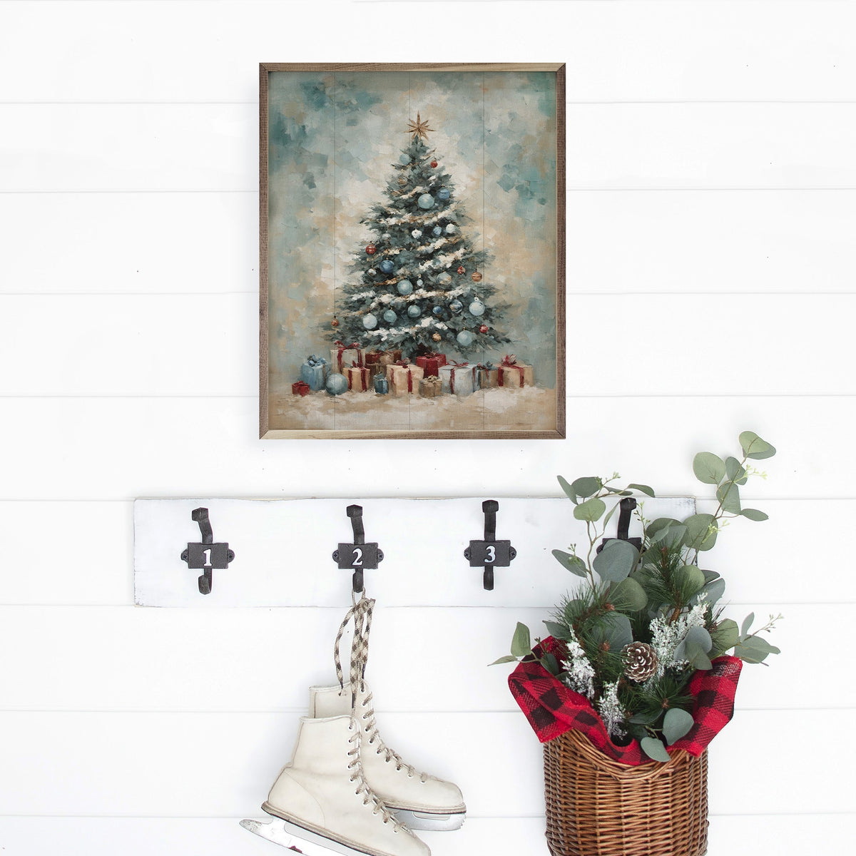 Coastal Holiday Tree Wood Framed Print