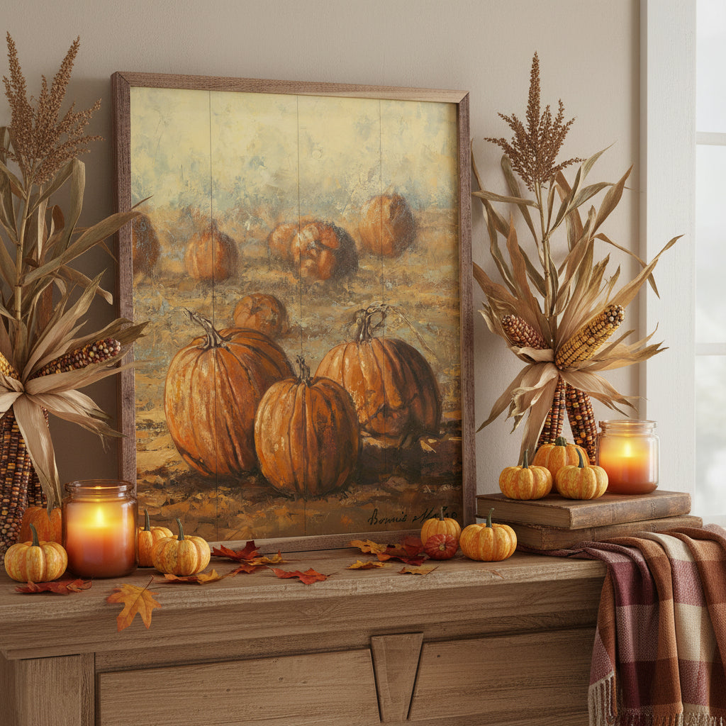 Country Pumpkins Wood Framed Print