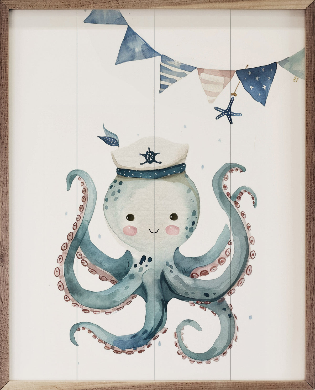 Cute Sailor Octopus Wood Framed Print