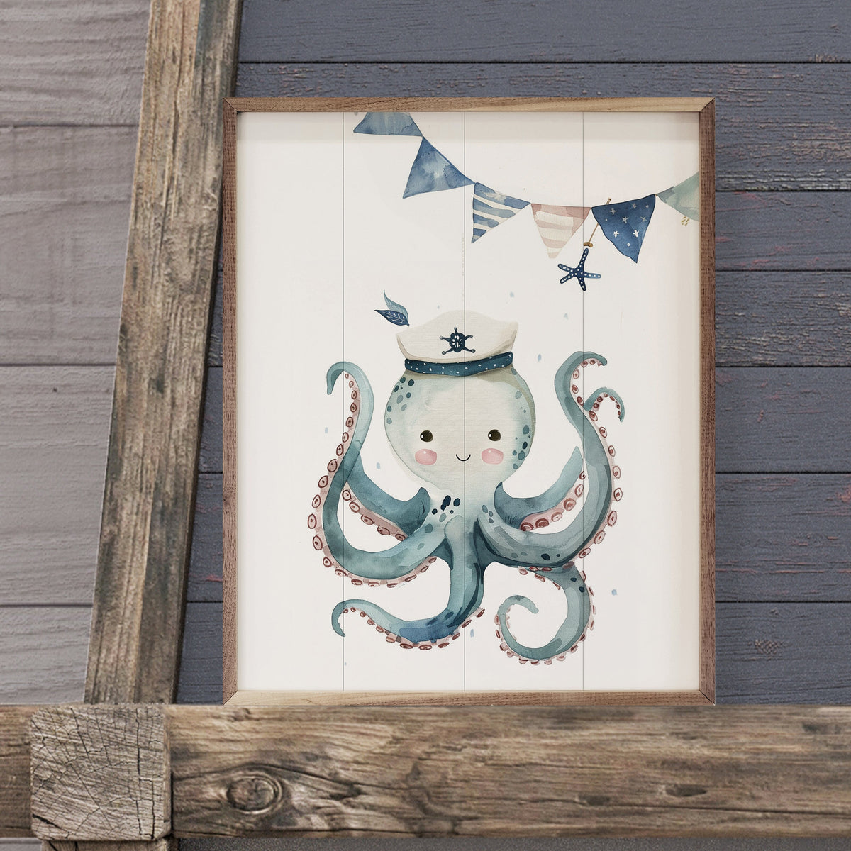 Cute Sailor Octopus Wood Framed Print
