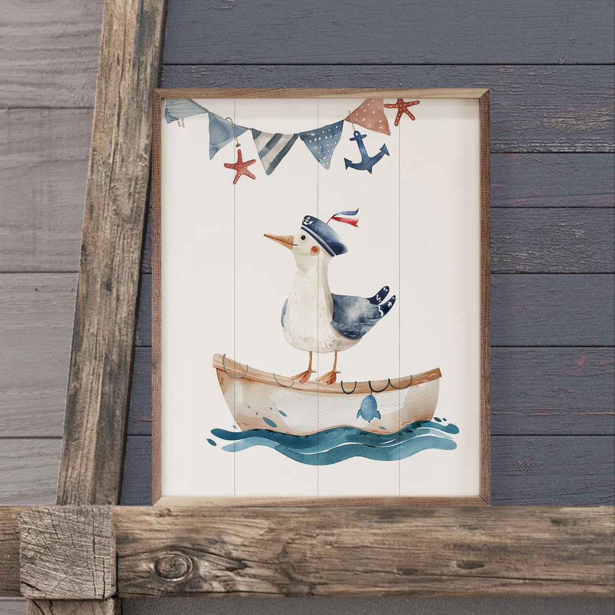 Cute Sailor Seagull Wood Framed Print