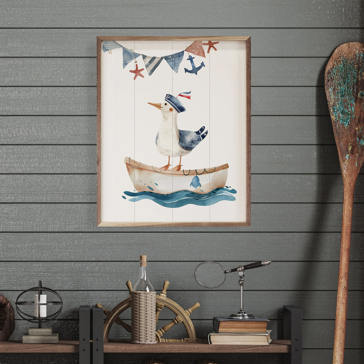 Cute Sailor Seagull Wood Framed Print